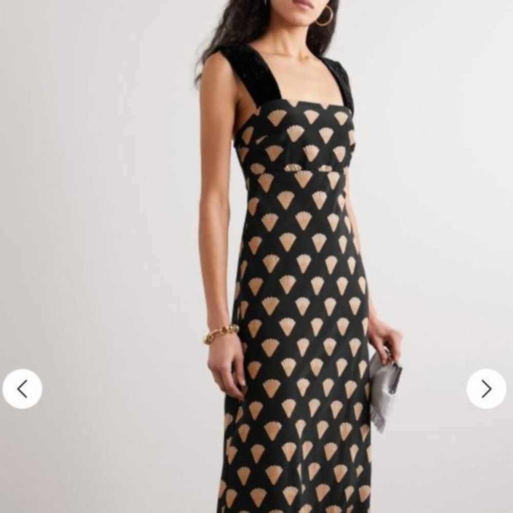 WITH TAGS NEVER WORN -- RIXO Astrid Velvet-Trimmed printed silk crepe de chine